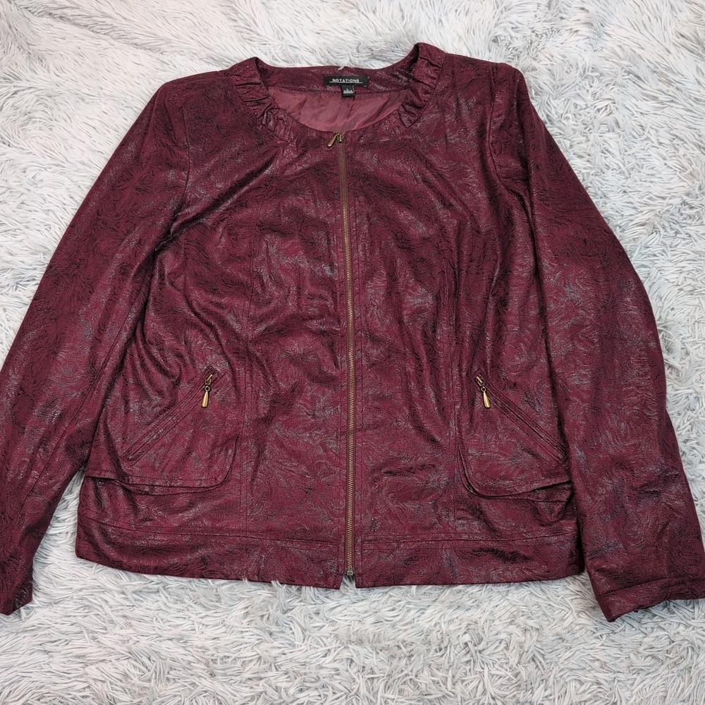 Notations Jacket Womens‎ L Printed Zip Up Pockets Casual Lightweight Soft Preppy